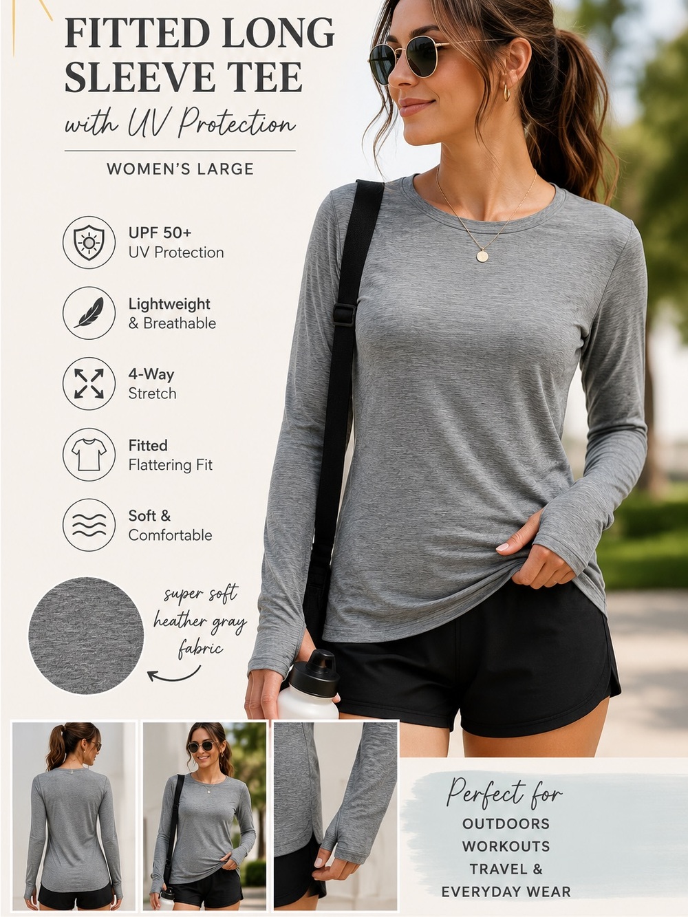 Avalon Heather Gray Long Sleeve Fitted Tee
